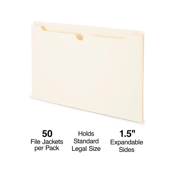 Staples File Jackets, 1.5" Expansion, Legal Size, Manila, 50/Box (TR119255) 3 Staples File Jackets, 1.5" Expansion, Legal Size, Manila, 50/Box (TR119255)