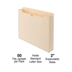 Staples File Jacket, 2" Expansion, Letter Size, Manila, 50/Box (TR396444)