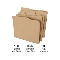 Staples File Folders, 1/3 Cut, Letter Size, Kraft, 100/Box (TR509315)