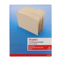 Staples Heavy Duty File Folder, 1/3 Cut Tab, Letter Size, Manila, 50/Box (744100/TR56677) -Esseltela Shop s1227792 s7