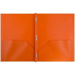 JAM Paper Plastic POP 2-Pocket Folders With Metal Prong Fastener, Orange, 6/Carton (382ECORD)