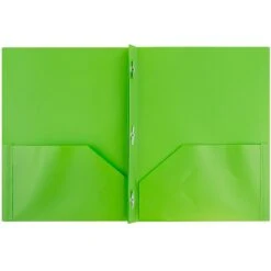 JAM Paper Plastic POP 2-Pocket Folders With Metal Prong Fastener, Lime Green, 6/Pack (382ECligr)
