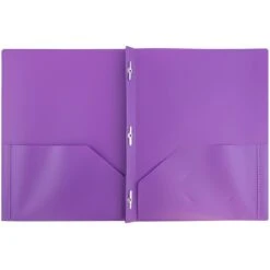JAM Paper Plastic POP 2-Pocket Folders With Metal Prong Fastener, Purple, 6/Pack (382ECpu)