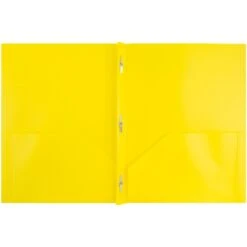 JAM Paper Plastic POP 2 Pocket Folders With Metal Prong Fastener, Yellow, 6/Pack (382ECYED)