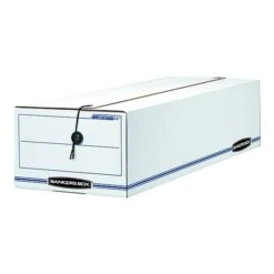 Bankers Box Liberty Corrugated Check & Form Storage Boxes, String & Button, 6"H X 9.5"W X 23.25"D, White/Blue, 12/Carton (00022)