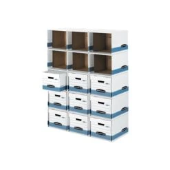 Bankers Box File/Cubeâ„¢ Quick Set-Up Corrugated File Storage Box Shells, Letter/Legal Size, White/Blue, 6/Carton (0162601)
