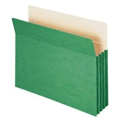 Smead 10% Recycled Reinforced File Pocket, 3 1/2" Expansion, Letter Size, Green, 25/Box (73226BX)