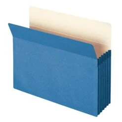Smead 10% Recycled Reinforced File Pocket, 5 1/4" Expansion, Letter Size, Blue, 10/Box (73235BX)
