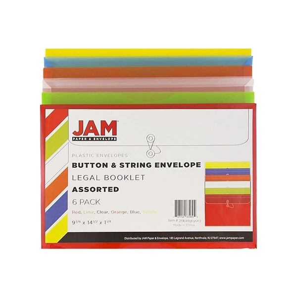 JAM Paper Poly Envelopes With Button & String Tie Closure , 1" Expansion, Legal Size, Assorted Colors, 6/Pack (219B1RLIGBYORCL) 6 JAM Paper Poly Envelopes With Button & String Tie Closure , 1" Expansion, Legal Size, Assorted Colors, 6/Pack (219B1RLIGBYORCL) - Image 4
