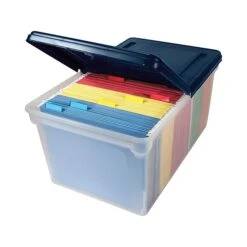 Advantus Extra Capacity File Storage Box With Lid, Letter Size, Clear/Navy (AVT-55797)