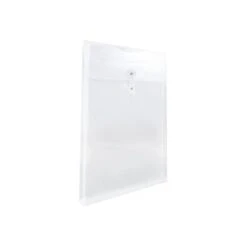 JAM Paper® Plastic Envelopes With Button And String Tie Closure, Legal Size, Clear, 12/Pack (119B1CL)