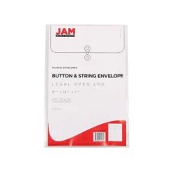 JAM Paper® Plastic Envelopes With Button And String Tie Closure, Legal Size, Clear, 12/Pack (119B1CL) -Esseltela Shop sp42125178 s7