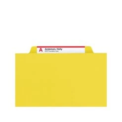 Smead Pressboard Classification Folders With SafeSHIELD Fasteners, 2" Expansion, Legal Size, 2 Dividers, Yellow, 10/Box (19034)