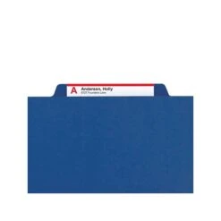 Smead Pressboard Classification Folders With SafeSHIELD Fasteners, Legal Size, 2 Dividers, Dark Blue, 10/Box (19035)