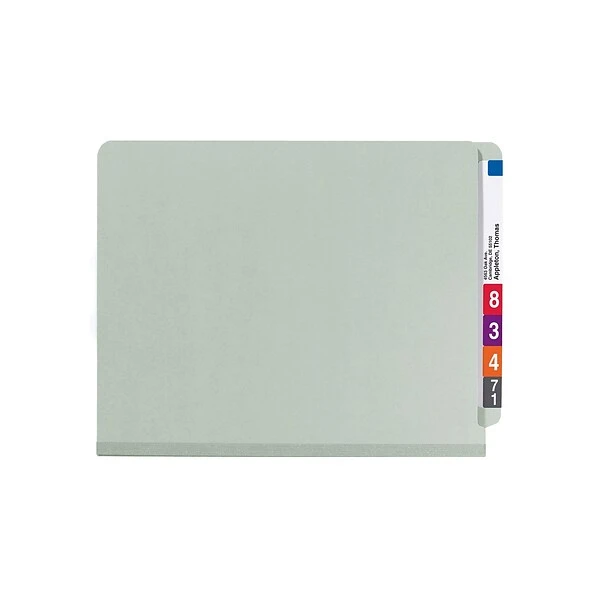 Smead End Tab Pressboard Classification Folders With SafeSHIELD Fasteners, Letter Size, 3 Dividers, Gray/Green, 10/Box (26820) 4 Smead End Tab Pressboard Classification Folders With SafeSHIELD Fasteners, Letter Size, 3 Dividers, Gray/Green, 10/Box (26820) - Image 2
