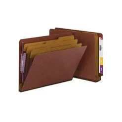 Smead End Tab Pressboard Classification Folders With SafeSHIELD Fasteners, Letter Size, 3 Dividers, Red, 10/Box (26865)