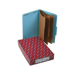 Smead Pressboard Classification Folders With SafeSHIELD Fasteners, 3" Expansion, Legal Size, 3 Dividers, Blue, 10/Box (19094)