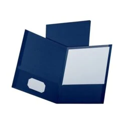 Esselte Oxford Linen Twin Pocket Portfolio Folders, Navy, 25/Box (OXF 53443)