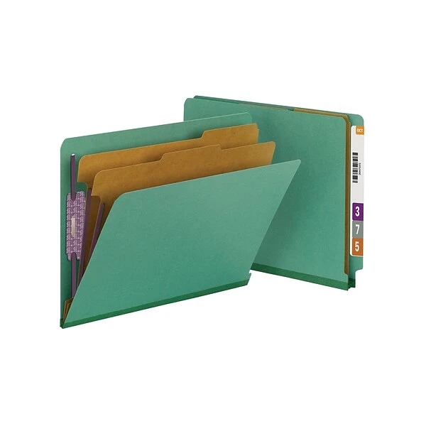 Smead End Tab Pressboard Classification Folders With SafeSHIELD Fasteners, Letter Size, Green, 10/Box (26785) 3 Smead End Tab Pressboard Classification Folders With SafeSHIELD Fasteners, Letter Size, Green, 10/Box (26785)