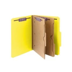 Smead Pressboard Classification Folders With SafeSHIELD Fasteners, 2" Expansion, Letter Size, 2 Dividers, Yellow, 10/Box (14084)