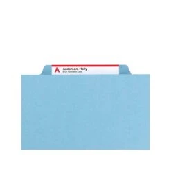 Smead Pressboard Classification Folders With SafeSHIELD Fasteners, 2" Expansion, Letter Size, 2 Dividers, Blue, 10/Box (14081)
