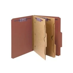 Smead Pressboard Classification Folders With SafeSHIELD Fasteners, 2" Expansion, Letter Size, 2 Dividers, Red, 10/Box (14079)