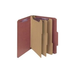 Smead Pressboard Classification Folders, 3" Expansion, Letter Size, 3 Dividers, Red, 10/Box (14092)
