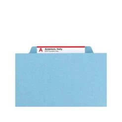 Smead Pressboard Classification Folders With SafeSHIELD Fasteners, 3" Expansion, Letter Size, 3 Dividers, Blue, 10/Box (14094)