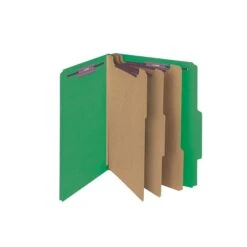 Smead Pressboard Classification Folders With SafeSHIELD Fasteners, 3" Expansion, Letter Size, 3 Dividers, Green, 10/Box (14097)