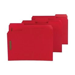 Smead Pressboard Classification Folders With SafeSHIELD Fasteners, 1/3-Cut Tab, Letter Size, Bright Red, 25/Box (14936)