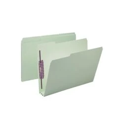 Smead Pressboard Classification Folders With SafeSHIELD Fasteners, 1/3-Cut Tab, Letter Size, Gray/Green, 25/Box (14944)