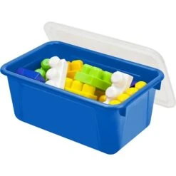 Storex 5.1"H X 7.8"W Plastic Small Cubby Bin With Lid, Blue, 5/CT (62408U05C)