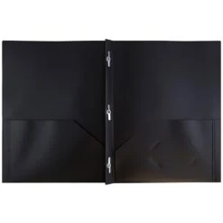 JAM Paper® Plastic Two-Pocket School POP Folders With Metal Prongs Fastener Clasps, Black, 6/Pack (382ECbld)