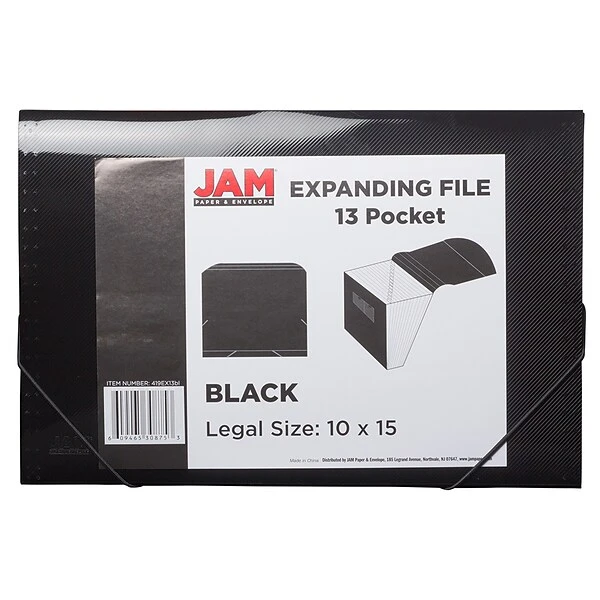 JAM Paper® 13 Pocket Plastic Expanding File, Accordion Folders, Legal Size, 10 X 15, Black, Sold Individually (2163584) 4 JAM Paper® 13 Pocket Plastic Expanding File, Accordion Folders, Legal Size, 10 X 15, Black, Sold Individually (2163584) - Image 2