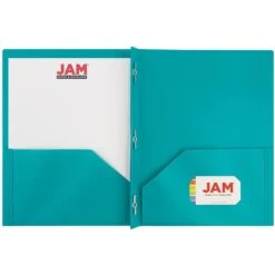 JAM Paper® Plastic Two-Pocket School POP Folders With Metal Prongs Fastener Clasps, Teal Blue, Bulk 96/Pack (382ECTED) -Esseltela Shop sp58557724 s7