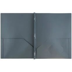 JAM Paper® Plastic Two-Pocket School POP Folders With Metal Prongs Fastener Clasps, Grey, 6/Pack (382ECgyu)