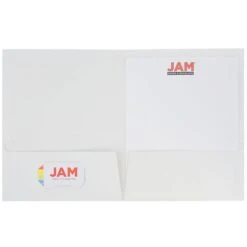 JAM PAPER Glossy Two Pocket Presentation Folder, White, 50/Box (385GWHC)