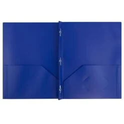 JAM Paper Plastic POP 2-Pocket Folders With Metal Prong Fastener, Deep Blue, 6/Pack (313525335)