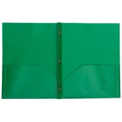 JAM Paper Plastic 2-Pocket Folders With 3 Fasteners, Green, 6/Pack (382ECGRD)